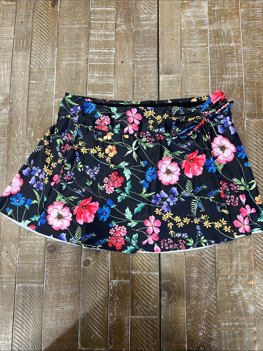 Black Floral Circle Skort with Pink & Blue Blooms